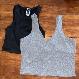 GAP Black Ribbed Tank and Gray V-Neck Crop Tops